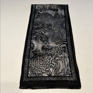 Kathie Lee Collection  Black & Gray Animal Print Silk Scarf